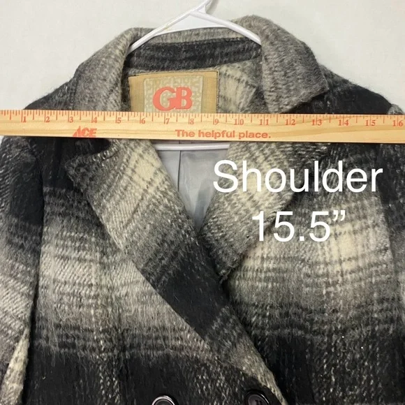 GB Plaid Pea Coat Double Breasted Outerwear Women’s M - Picture 6 of 9